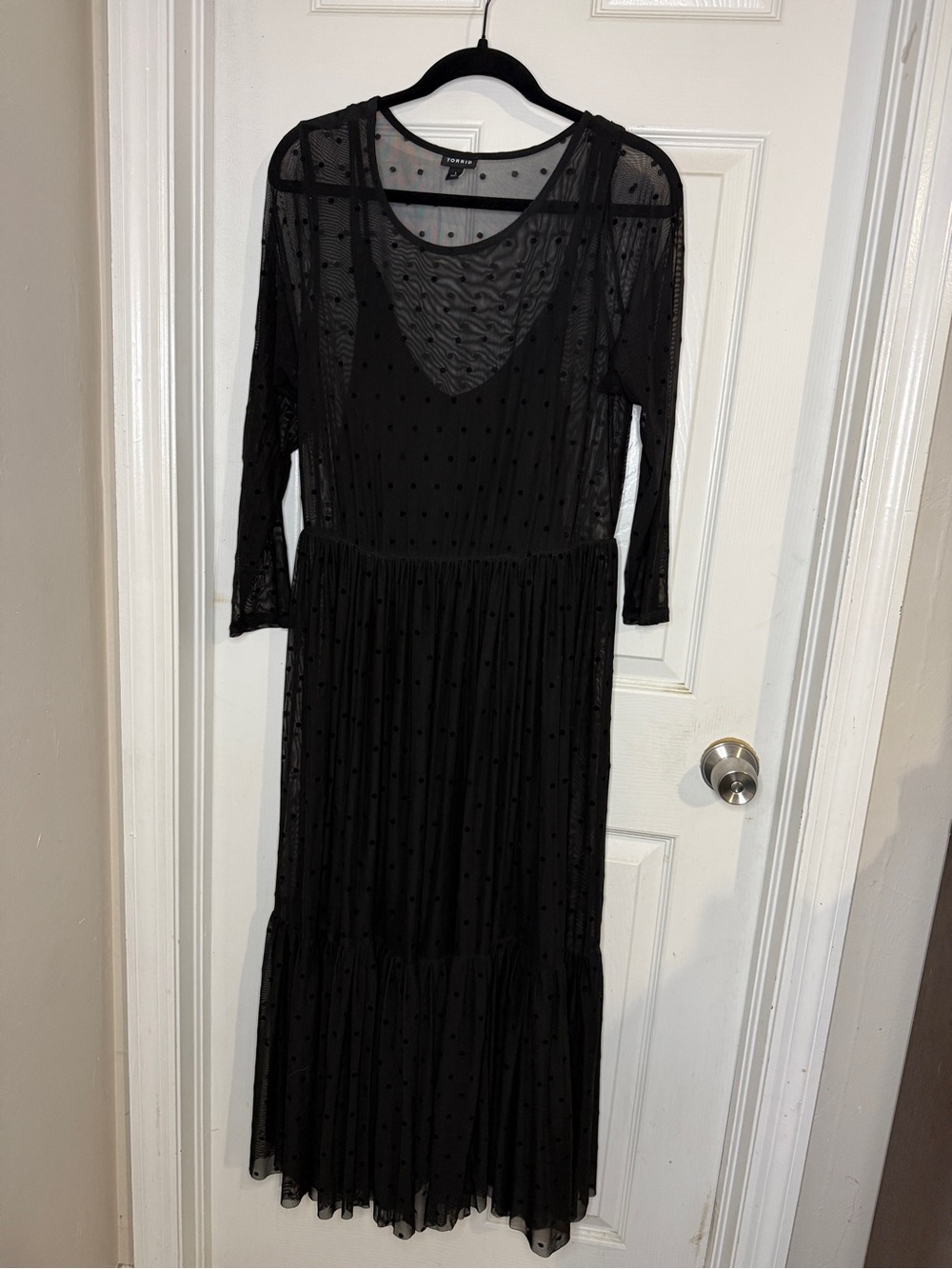 Black Polka Dot Mesh Midi Dress - Brand: Torrid